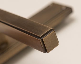 Solid Brass Art Deco Lever Handles - Antique Finish, Door Hardware