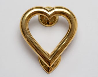 Solid Brass Heart Door Knocker - Handmade, Gold Finish