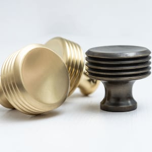 Solid Brass Kitchen Pull Handles & Knobs | Reeded Design Kitchen handles  | bedroom furniture - Solid Brass Cabinet pulls