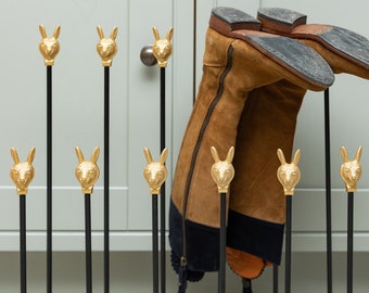 Brass Bee & Hare Welly Boot Stand | Black Iron Garden Storage