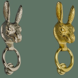 Brass Hare Door Knockers - Brass/Nickel Finish - Solid Brass Hare Door Knocker - Door Knockers by Brass Bee