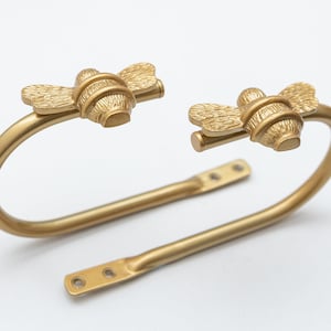 2 Gold Bee Curtain Holdbacks | Brass bee Curtain Tie Backs | Bumblebee Accessories | Bee hooks