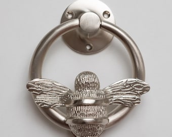 Solid Brass Bee Door Knocker | Satin Bumblebee Front Door Furniture