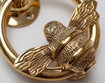 Polished Brass Bee Door Knocker | Bumblebee Front Door Furniture