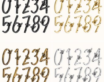 Brass Bee House Number, Modern 5 Inch Door Sign