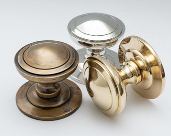 Solid Brass Centre Door Knob | centre door knob pull handle on rose center door knob in antique brass, Nickel and polished brass