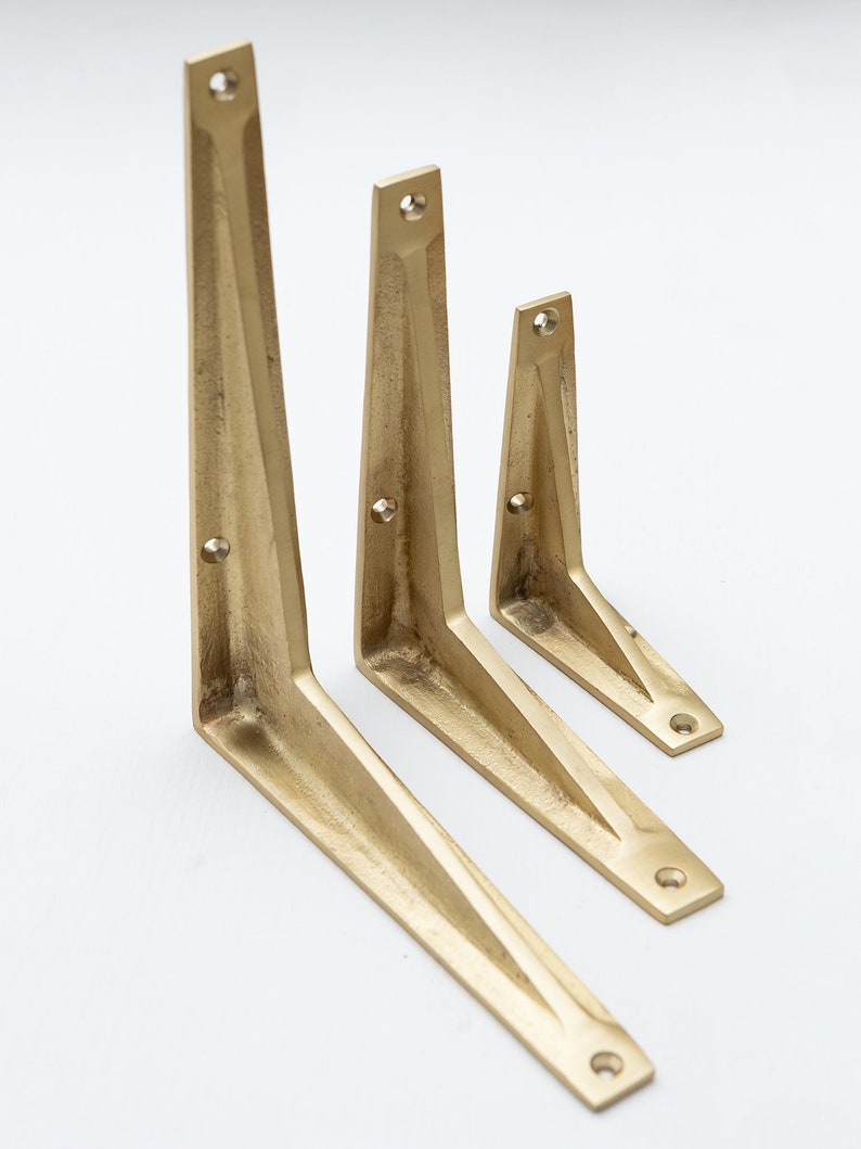 Satin Brass Shelf Brackets Heavy Duty Brackets for Kitchen bookshelf Brass Shelving Heavy Solid Cast Brass Shelf Bracket Satin Brass