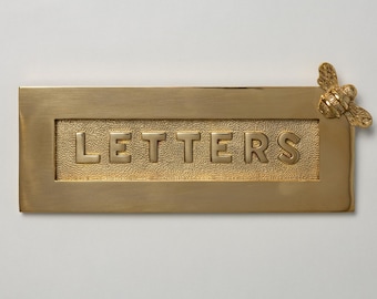 Unlacquered Brass Letter Plate – Embossed Bee, Antique Style