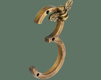 Brass bee House Number Sign 5 inch (13 cm) Modern Brass Door Numbers Signage Plaque Street Home Address Numbers