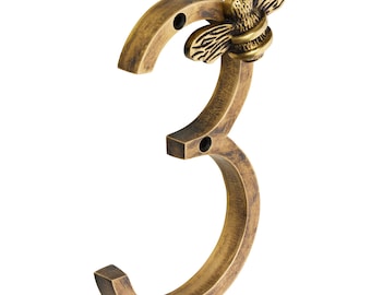 Brass Bee House Number, Modern Door Sign (5 inch)