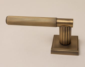 Solid Brass Straight Knurled Lever Handles - Antique Finish, Door Hardware