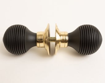 Set of 2 Beehive Ebonised Door Knobs | Brass and Mortice Rim Lock Handles | Sold as Pair | Antique Door Knobs by Brass bee