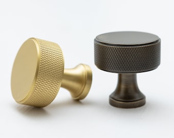 Solid Brass Round Knurled Knob With Borders | Pull Handles & Knobs | Kitchen handles  | Bedroom Furniture - Solid Brass Cabinet pulls