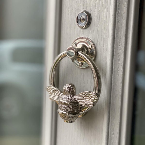 Nickel Bee Door Knocker | Brass Ring, Front Door Furniture