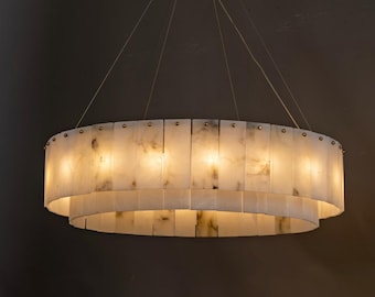 Alabaster Ring Chandelier – Solid Brass Luxury Ceiling Light