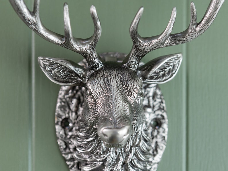 Highland Stag Door Knocker for front door Polished Solid Brass Knockers Strike Plate Composite Front Door Furniture Brass bee image 6