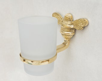 Brass bee Toothbrush Holder - Toilet stand, roll holder, towel ring, toothbrush holder - Solid brass bathroom toothbrush decor with bee