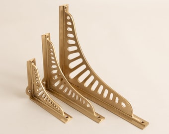 Satin Brass Sunrise Shelf Brackets | Heavy Duty Brackets for Kitchen bookshelf | Brass Shelving Heavy Solid Cast Brass Shelf Bracket