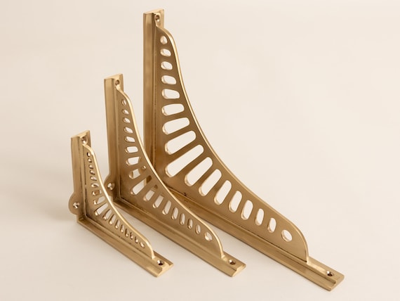 thumbnail image 2 of Antique Brass Vintage Style Solid Brass Shelf Brackets By Brass Bee 2 of 10