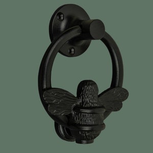 Bee Door Knocker for front door | Polished Solid Brass Bee Ring | Black Knockers | UPVC Composite | Bumblebee Front Door Furniture