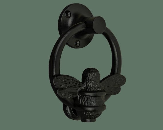 Bee Door Knocker for front door | Polished Solid Brass Bee Ring | Black Knockers | UPVC Composite | Bumblebee Front Door Furniture