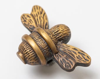 6 Brass Bee Drawer Knobs | Antique Finish, Furniture Hardware