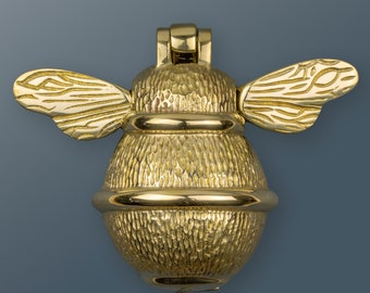 solid brass medium version 5 inch wide brass Bee door banger knocker bumble hand made