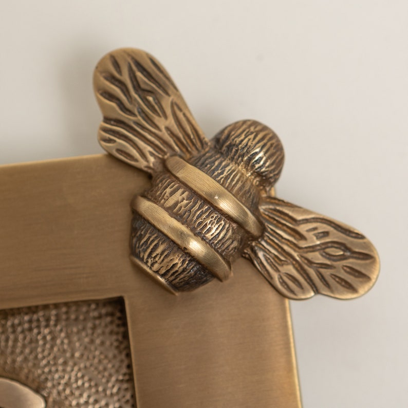 Brass bee Antique Brass Letter Plate - Unlacquered Brass with LETTERS Embossed with a Brass bee