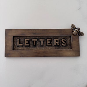 Brass bee Antique Brass Letter Plate - Unlacquered Brass with LETTERS Embossed with a Brass bee