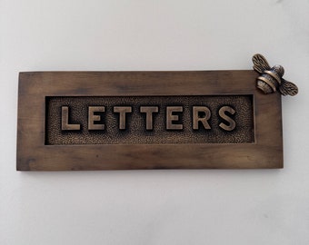 Unlacquered Brass Letter Plate – Embossed Bee, Antique Style