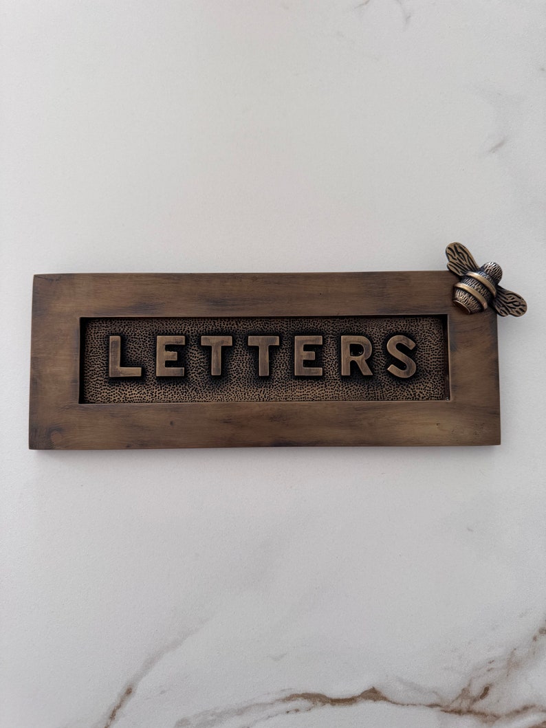 Brass bee Antique Brass Letter Plate - Unlacquered Brass with LETTERS Embossed with a Brass bee
