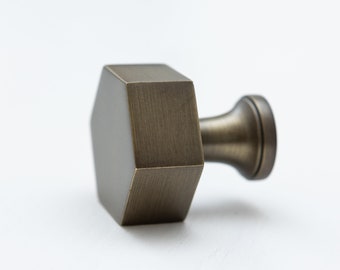 Antique Brass Hexagonal Knob | Solid Brass Kitchen Cabinet Pull