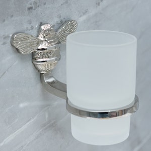 Messing Biene Zahnbürstenhalter - Toilettenständer, Toilettenrollenhalter, Handtuchring, Zahnbürstenhalter - Zahnbürste Dekor mit Biene aus massivem Messing