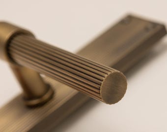 Solid Brass Straight Knurled Lever Handles - Antique Finish, Door Hardware