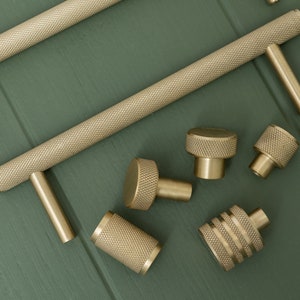 Solid Brass Knurled Pull Handles & Knobs | Kitchen handles | bedroom furniture - Satin Brass Cabinet pulls
