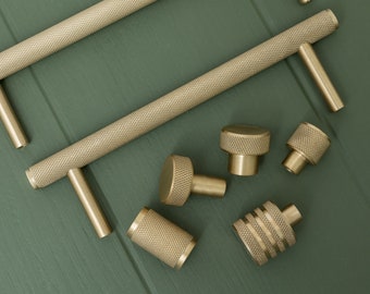 Solid Brass Knurled Pull Handles & Knobs | Kitchen handles | bedroom furniture - Satin Brass Cabinet pulls