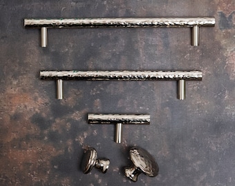 Solid Brass Nickel Hammered Cabinet Pull Handles & Knobs | Kitchen handles | bedroom furniture - Polished Nickel Cabinet pulls