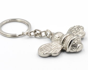 Bee Keyring | Silver Key Ring Bumblebee | Chain, rings, keychain, gifts, keyrings, chains | Brass bee keyring - Double Sided