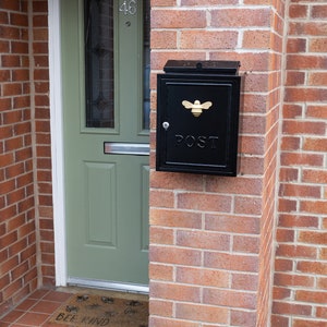 Brass bee Wall Mounted Post Box Mail Box with Bee Design Black and Gold Lockable Post Box with 2 Sets of Keys Brass bee image 4