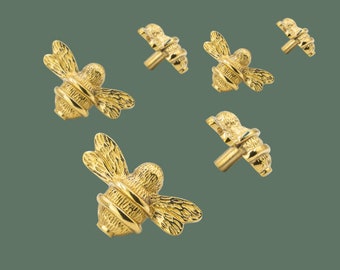 6 Gold Brass Bee Drawer Knobs | Unique Cabinet Handles
