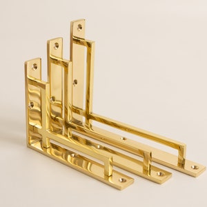 Polished Brass Art Deco Solid Brass Brackets | Brass Shelving Heavy Solid Cast Brass Shelf Bracket
