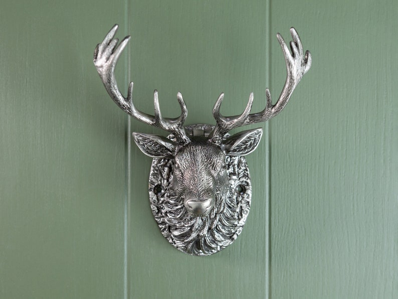 Highland Stag Door Knocker for front door Polished Solid Brass Knockers Strike Plate Composite Front Door Furniture Brass bee image 4