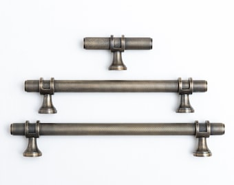 Solid Brass Knurled Cabinet Pulls | Kitchen Hardware with Ring Detail