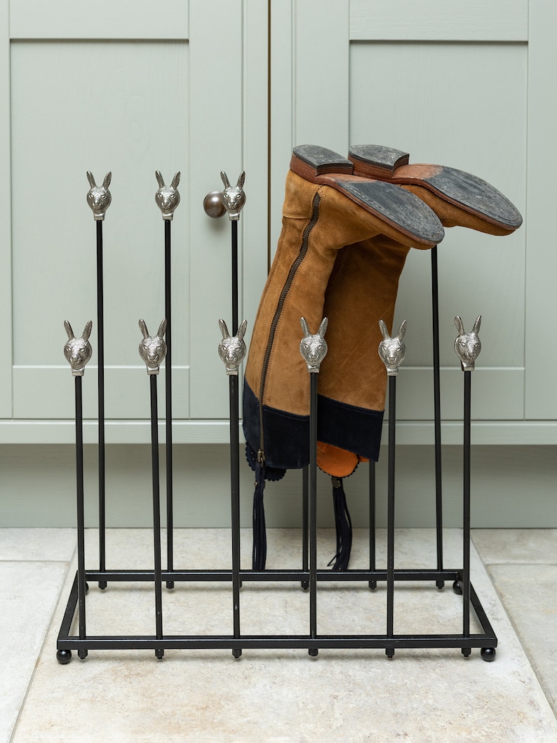 Brass bee Welly Stand Black Iron Garden Storage boot rack Welly Multipurpose Boot Rack Wellingtons Shoe Rack with hares image 10