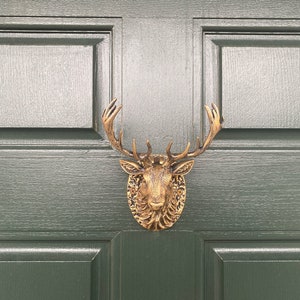 Highland Stag Door Knocker for front door Polished Solid Brass Knockers Strike Plate Composite Front Door Furniture Brass bee image 7