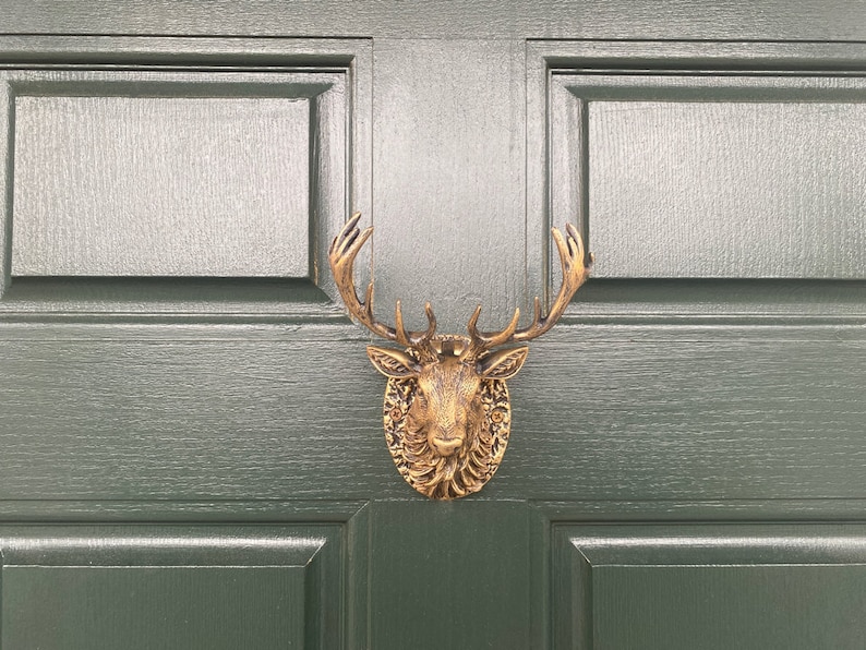 Highland Stag Door Knocker for front door Polished Solid Brass Knockers Strike Plate Composite Front Door Furniture Brass bee image 7