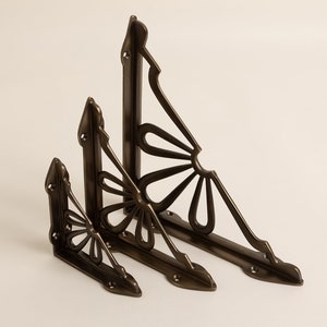 Antique Brass Flower Shelf Brackets | Heavy Duty Brackets for Kitchen bookshelf | Brass Shelving Heavy Solid Cast Brass Shelf Bracket