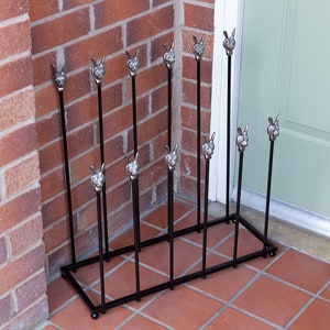 Brass bee Welly Stand Black Iron Garden Storage boot rack Welly Multipurpose Boot Rack Wellingtons Shoe Rack with hares image 6