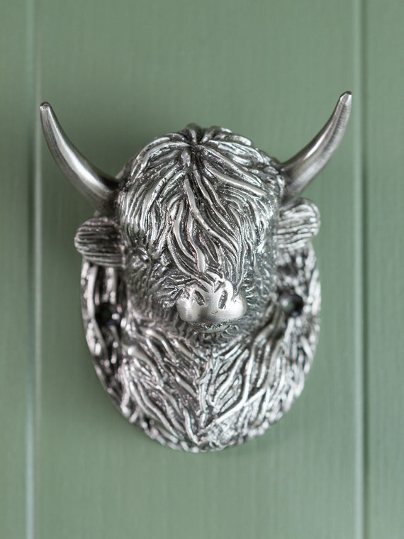 Highland Cow Door Knocker for Front Door Polished Solid Brass Knockers Strike Plate Composite Front Door Furniture Brass Bee Etsy