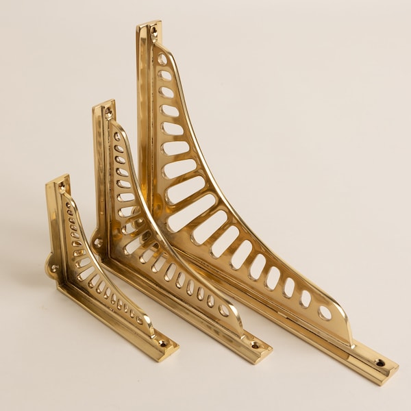 Polished Brass Sunrise Shelf Brackets | Heavy Duty Brackets for Kitchen bookshelf | Brass Shelving Heavy Solid Cast Brass Shelf Bracket